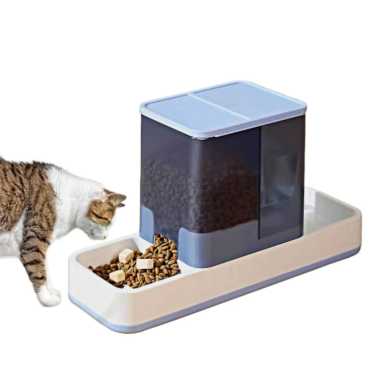 kathson Gravity Cat Food and Water Dispenser Automatic Dog Feeder Waterer 2 in 1 Auto Pet Food and Water Bowl Set Self Feeding for Puppy Kitten，Blue