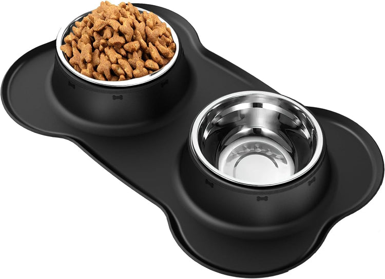 AsFrost Dog Food Bowls Stainless Steel Pet Bowls & Dog Water Bowls with No-Spill and Non-Skid, Feeder Bowls with Dog Bowl Mat for Dogs Cats and Pets-Pink, 24 0z in Total