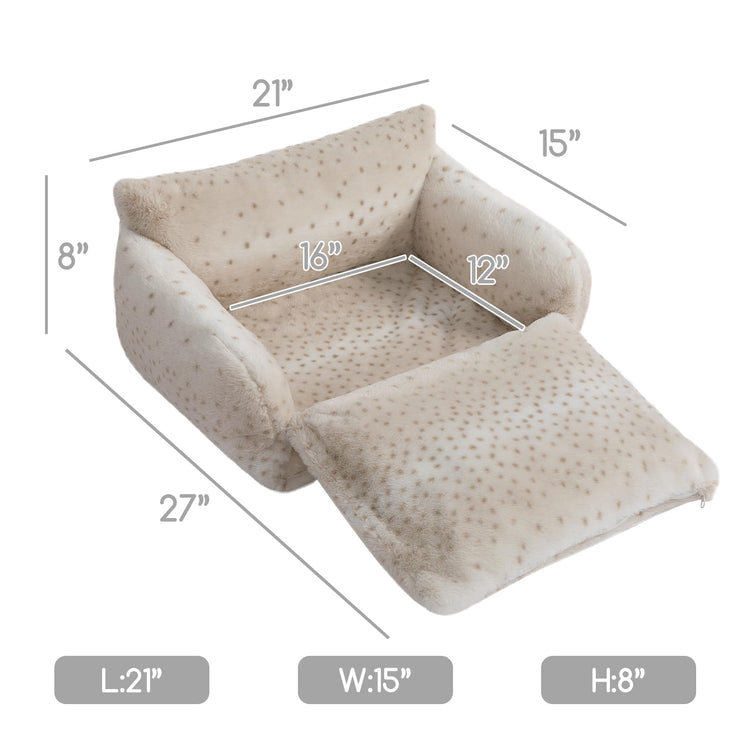 Hollypet Cat Bed Fluffy Plush Multifunctional Double-Layer Machine Washable Soft Warming Kitty Pet Couch Orthopedic Nest Beds for Small Cats Kitten and Dogs up to 13lbs, Khaki(25x20x13 inch)