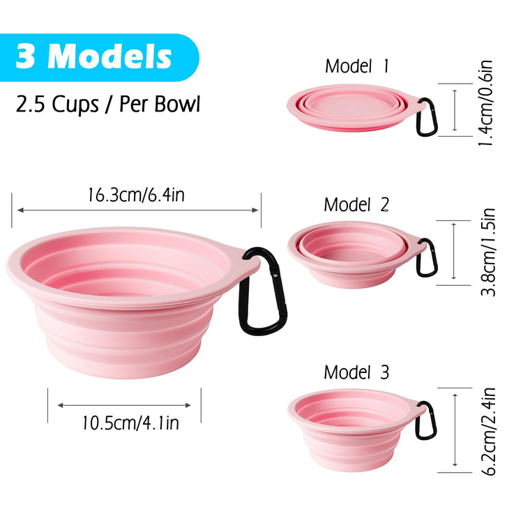 PetBonus 2-Pack Silicone Collapsible Dog Bowls, BPA Free Dishwasher Safe, Portable Foldable Expandable Travel Bowl, Food Water Feeding Cup Dish for Dogs Cats with 2 Carabiners (Turquoise, Tan)
