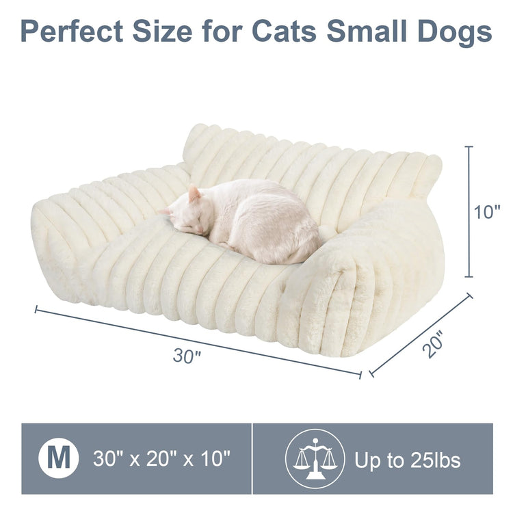 Cute Cat Couch Bed for Indoor Cats, Fluffy Pet Cat Sofa with Premium Soft Corduroy Fleece, Cute Small Dog Beds for Small Dogs, Fuzzy Puppy Chair with Removable Washable Cover (24x18x10,Grey)