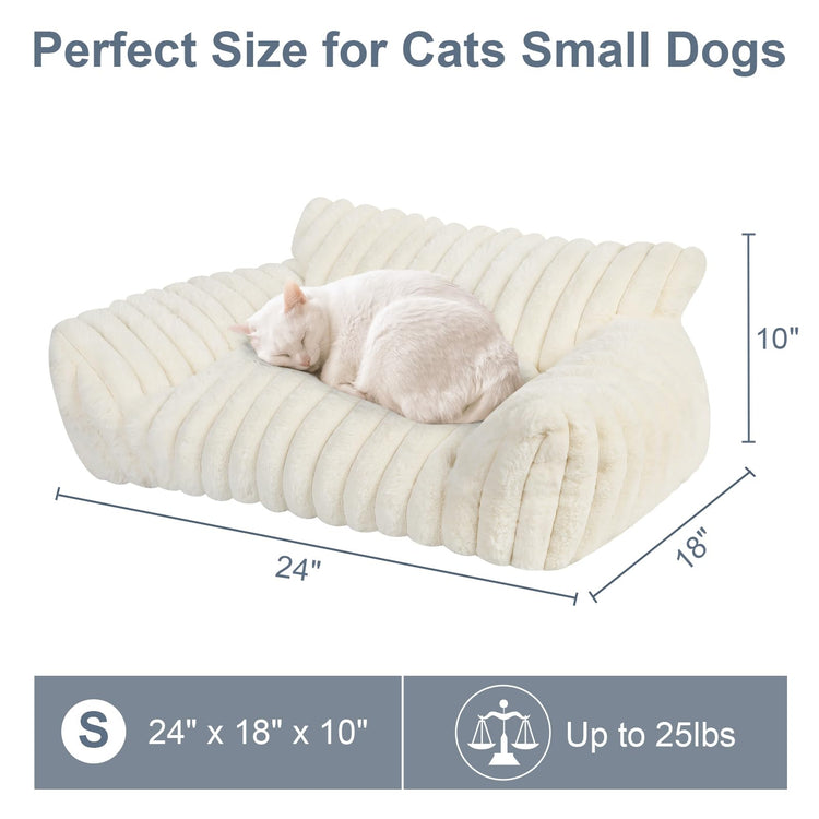 Cute Cat Couch Bed for Indoor Cats, Fluffy Pet Cat Sofa with Premium Soft Corduroy Fleece, Cute Small Dog Beds for Small Dogs, Fuzzy Puppy Chair with Removable Washable Cover (24x18x10,Grey)