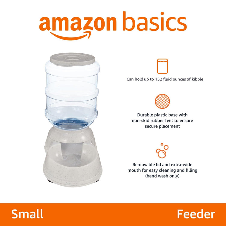 Amazon Basics Gravity Pet Food Feeder for Dogs and Cats, Easy to Clean, Easy to Fill, Removable Lid, 6-Pound Capacity, Small, Gray