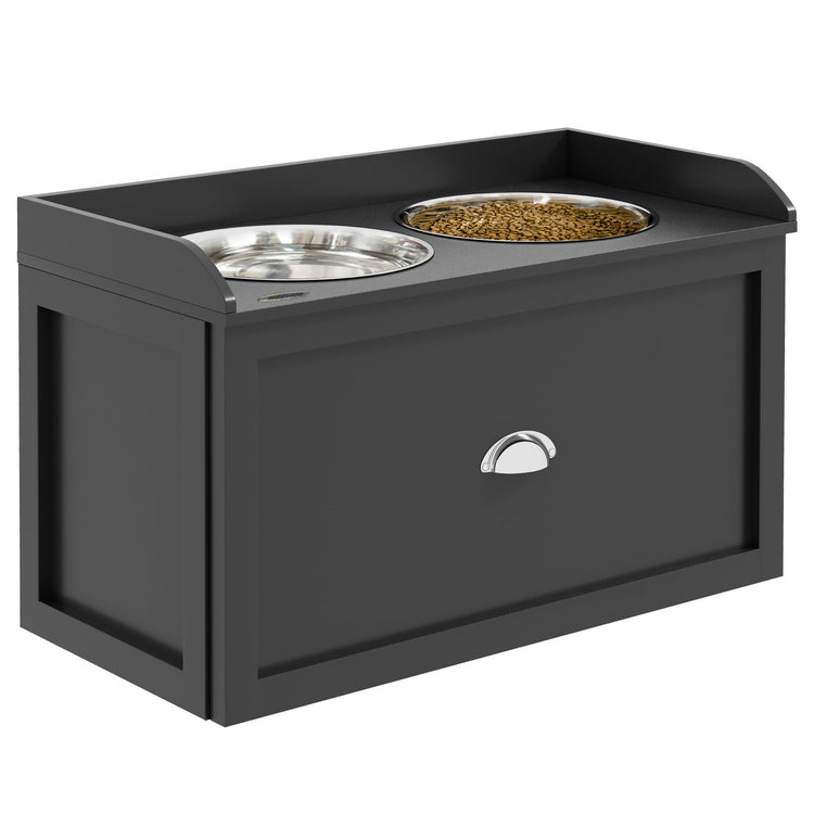 PawHut Dog Feeding Station with Storage Drawer, Dog Food Storage Cabinet with 2 Removable Elevated Pet Bowls for Large Sized Dogs, Coffee