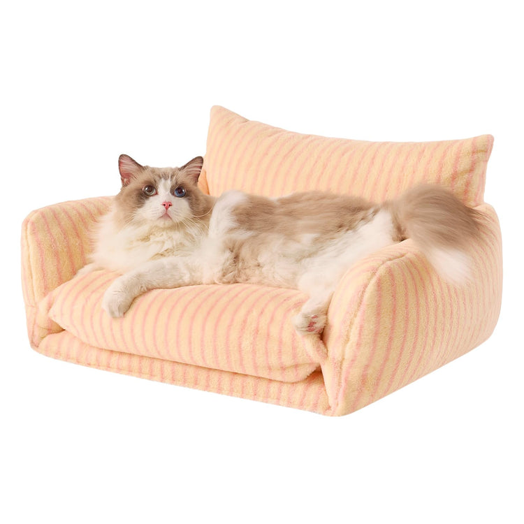 Hollypet Cat Bed Fluffy Plush Multifunctional Double-Layer Machine Washable Soft Warming Kitty Pet Couch Orthopedic Nest Beds for Small Cats Kitten and Dogs up to 13lbs, Khaki(25x20x13 inch)