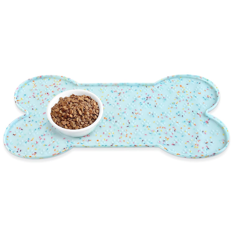 PWTAA Dog Food Mat Anti-Slip Silicone Dog Bowl Mat Thicker Pet Placemat Waterproof Cat Feeder Pad with Raised Edge Puppy Kitten Feeding Mats Suitable Small Medium-Sized Dogs Cats Eating Tray