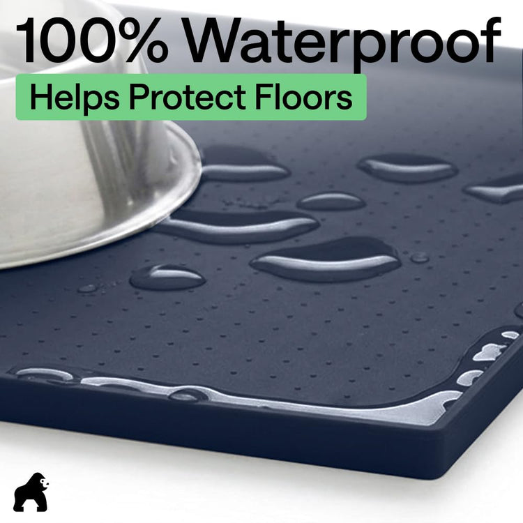 GORILLA GRIP 100% Waterproof Raised Edge BPA Free Silicone Pet Feeding Mat, Dog Cat Food Mats Contain Spills Protects Floors, Placemats for Cats and Dogs Water Bowl, 18.5x11.5, Gray
