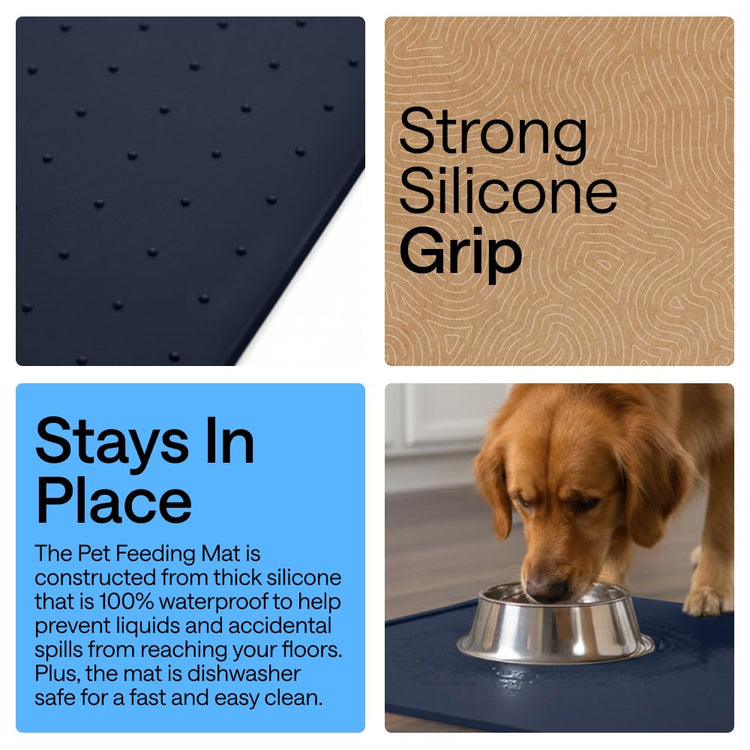GORILLA GRIP 100% Waterproof Raised Edge BPA Free Silicone Pet Feeding Mat, Dog Cat Food Mats Contain Spills Protects Floors, Placemats for Cats and Dogs Water Bowl, 18.5x11.5, Gray