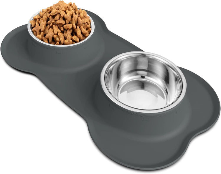 AsFrost Dog Food Bowls Stainless Steel Pet Bowls & Dog Water Bowls with No-Spill and Non-Skid, Feeder Bowls with Dog Bowl Mat for Dogs Cats and Pets-Pink, 24 0z in Total
