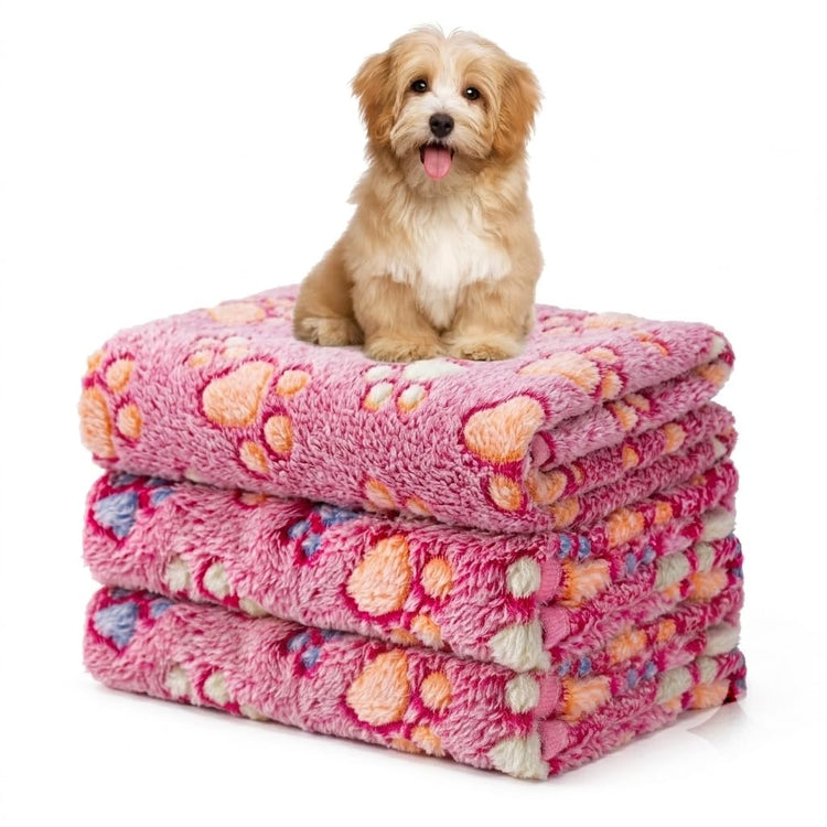 1 Pack 3 Blankets Fluffy Premium Fleece Soft Pet Blanket Flannel Throw for Cat Dog Puppy (Small 23x16'', Paw-White/Pink/Brown)