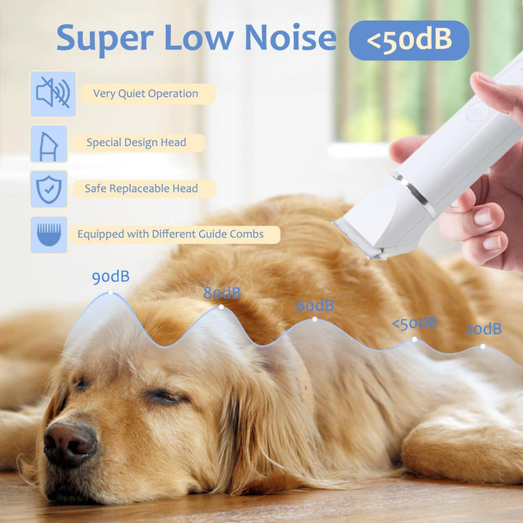 4 in 1 Dog Grooming Kit - Dog Clippers, Rechargeable, Low Noise - Multi-Functional for Hair on Pets Toes Hair Repair on face Around Ears and toenail Grinding