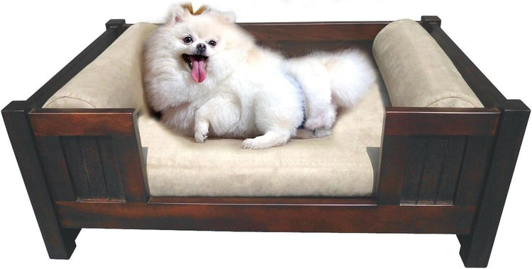 HomeStock Trevor Pet Bed - Mahogany Wood & Microsuede - Comfortable & Elegant Design