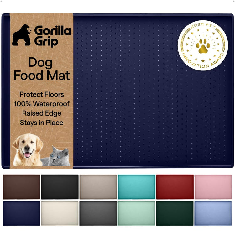 GORILLA GRIP 100% Waterproof Raised Edge BPA Free Silicone Pet Feeding Mat, Dog Cat Food Mats Contain Spills Protects Floors, Placemats for Cats and Dogs Water Bowl, 18.5x11.5, Gray