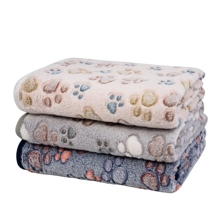 Dono 1 Pack 3 Dog Blankets, Soft Fluffy Fleece Pet Blanket Warm Sleep Mat Paw Print Design Puppy Kitten Throw Blanket Doggy Mat Blanket for Dogs