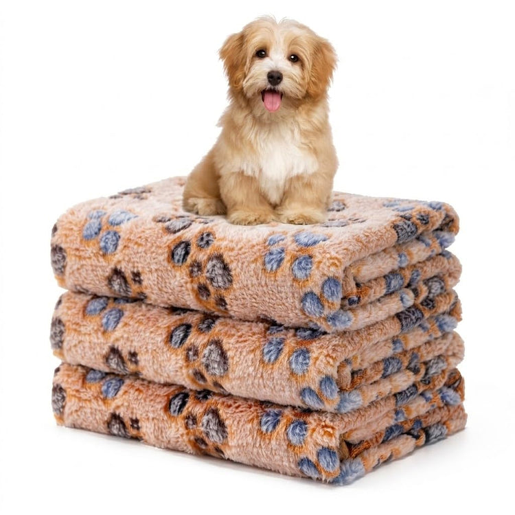 1 Pack 3 Blankets Fluffy Premium Fleece Soft Pet Blanket Flannel Throw for Cat Dog Puppy (Small 23x16'', Paw-White/Pink/Brown)