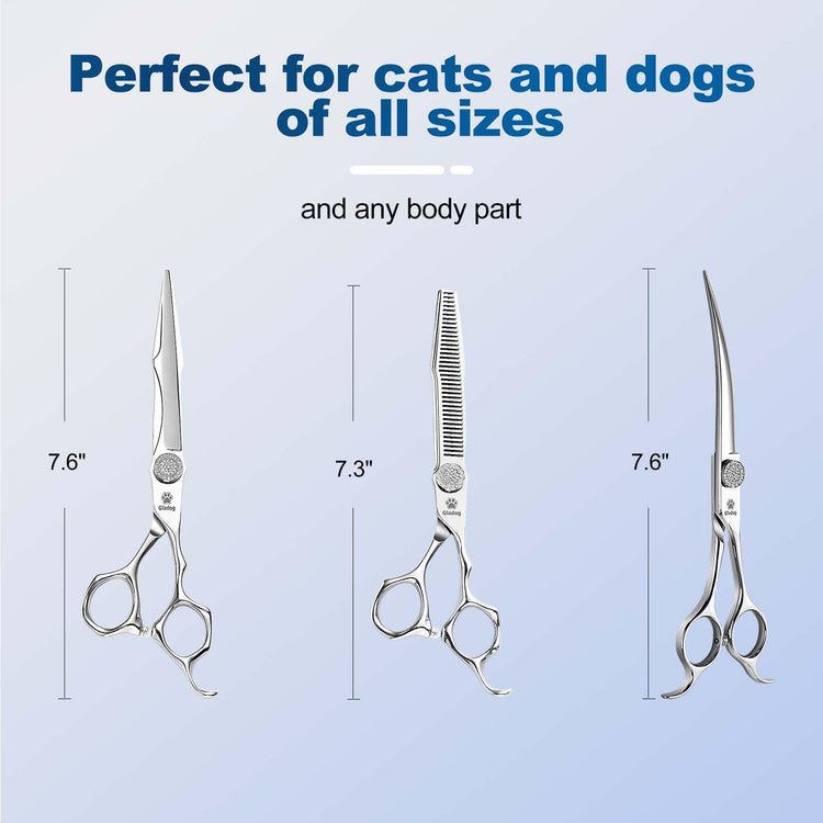 GLADOG Professional 5 in 1 Dog Grooming Scissors Set with Safety Round Tips, Sharp and Heavy-duty Pet Grooming Shears for Cats