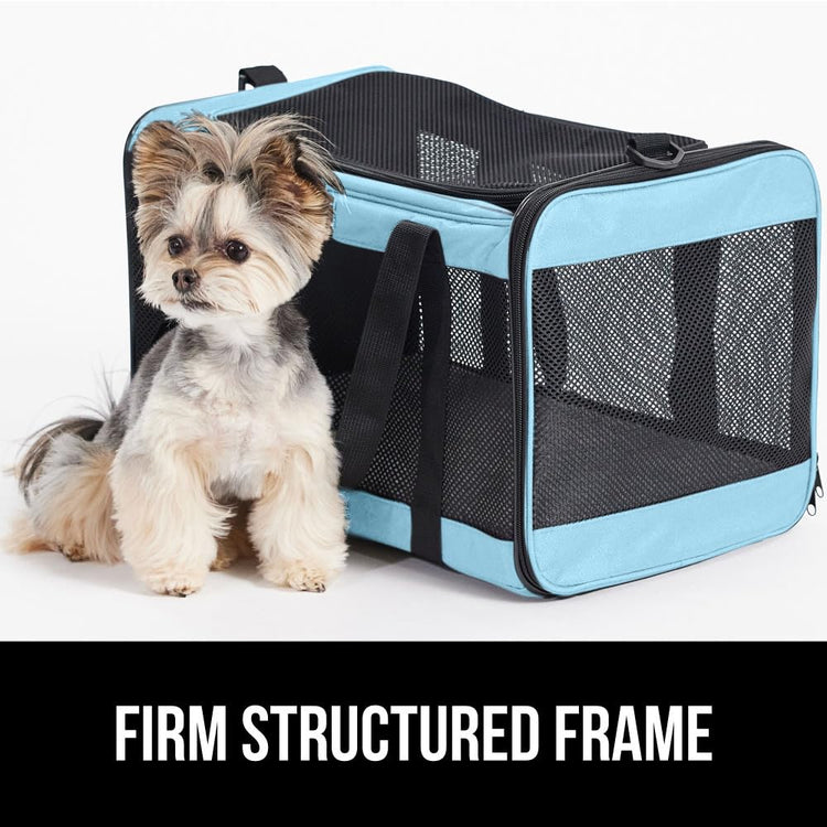 GORILLA GRIP Cat Carrier Travel Bag Up to 15 Lbs, Soft Collapsible Small Dog Carriers, Top and Side Entry Breathable Mesh, Grip Feet on Underside, Cozy Washable Waterproof Pad, Portable Kennel, Black