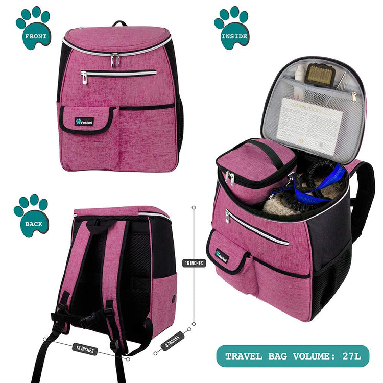 PetAmi Dog Travel Bag Backpack, Airline Approved Dog Bags for Traveling, Puppy Diaper Bag Supplies, Pet Camping Essentials Hiking Accessories Dog Mom Gift, Food Container, Collapsible Bowls, Gray