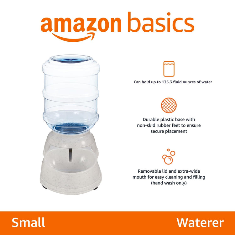 Amazon Basics Gravity Pet Food Feeder for Dogs and Cats, Easy to Clean, Easy to Fill, Removable Lid, 6-Pound Capacity, Small, Gray