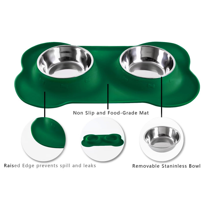 Hubulk Pet Dog Bowls 2 Stainless Steel Dog Bowl with No Spill Non-Skid Silicone Mat + Pet Food Scoop Water and Food Feeder Bowls for Feeding Small Medium Large Dogs Cats Puppies (Small, Blue)