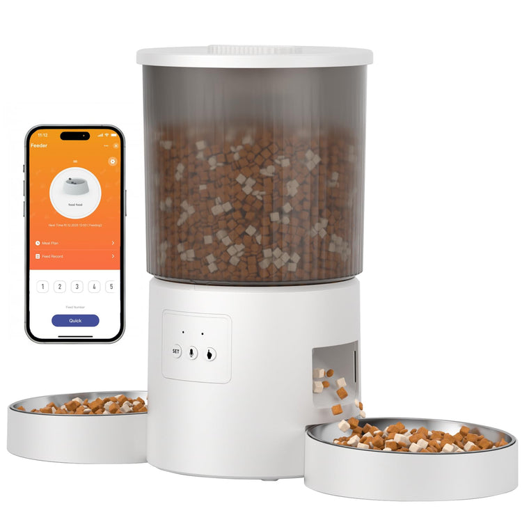 Automatic Cat Feeder, 2.4GHz WiFi Automatic Dog Food Dispenser, Fresh Protection, 4.5L Timer Feeder, Personalized Recording 10 Seconds, Easy to Clean, Stainless Steel Bowl (Double/Black)