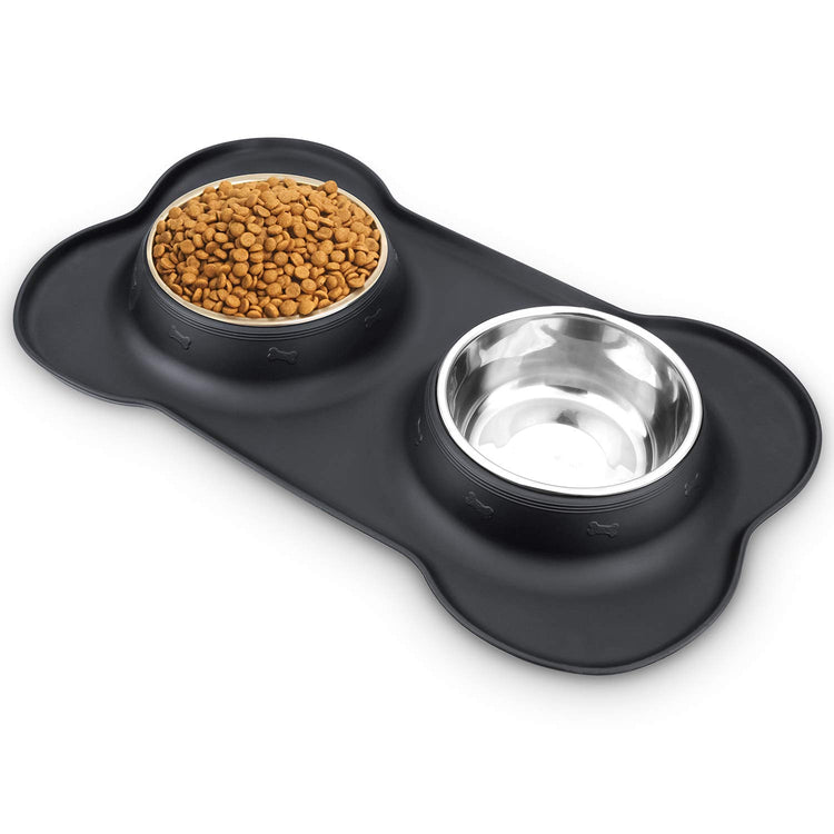 AsFrost Dog Food Bowls Stainless Steel Pet Bowls & Dog Water Bowls with No-Spill and Non-Skid, Feeder Bowls with Dog Bowl Mat for Dogs Cats and Pets-Pink, 24 0z in Total