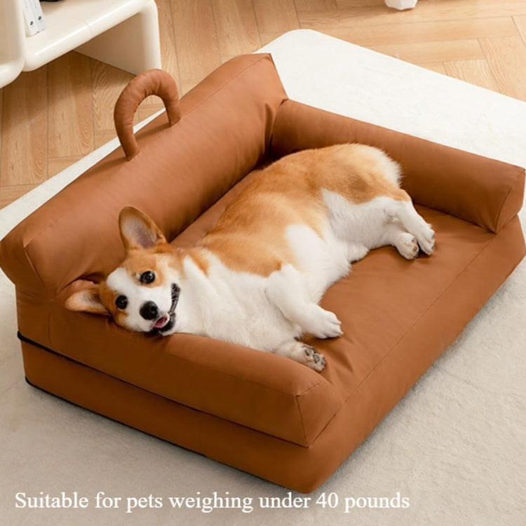Pet Sofa Bed for Small Cats & Dogs - Faux Leather Cat Dog Couch with Non-Slip Bottom, Soft Kennel Sofa Chair for Indoor Use(Coffee)