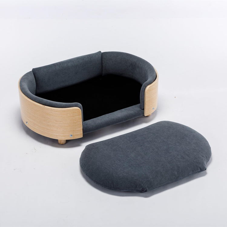 Dog Sofa, Dog Beds with Removable Cushion Pet Sofa with Solid Wood Legs and Bent Wood Back Dog Couch for Dogs and Cat-Small Light Grey