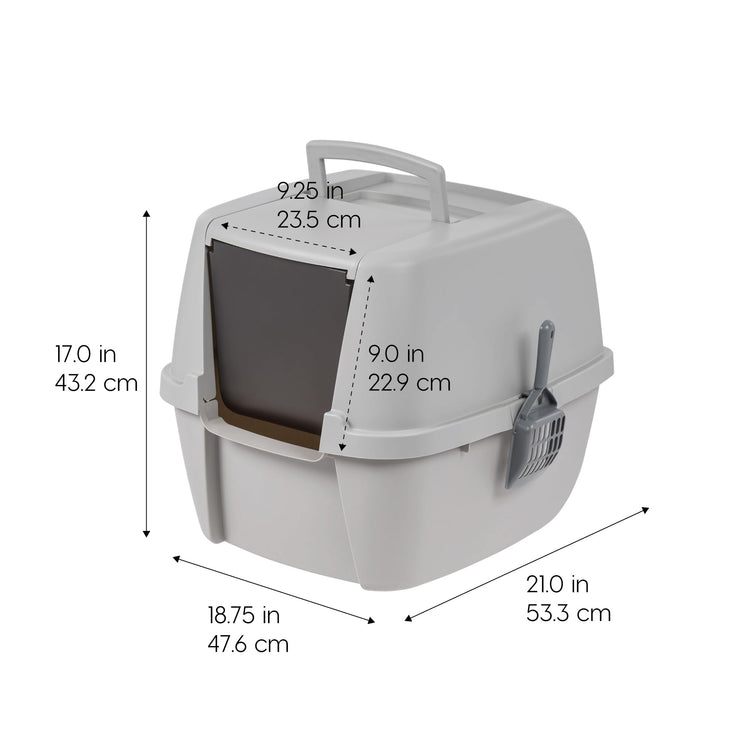 IRIS USA Cat Litter Box Large with Front Door Flap, Covered Enclosed Litter Box Enclosure with Scoop, Handle & Buckles for Portability & Privacy, Hidden Litter Pan, Navy