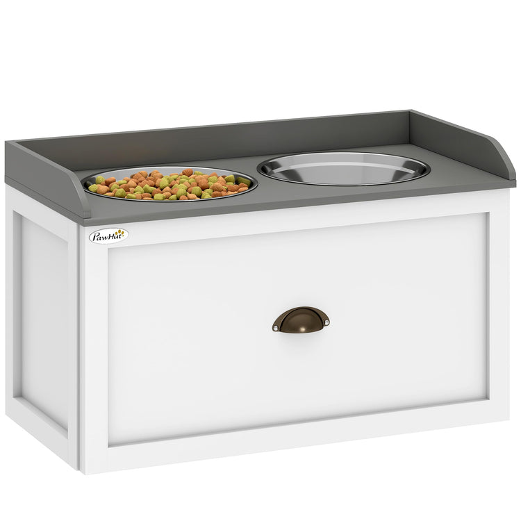 PawHut Dog Feeding Station with Storage Drawer, Dog Food Storage Cabinet with 2 Removable Elevated Pet Bowls for Large Sized Dogs, Coffee