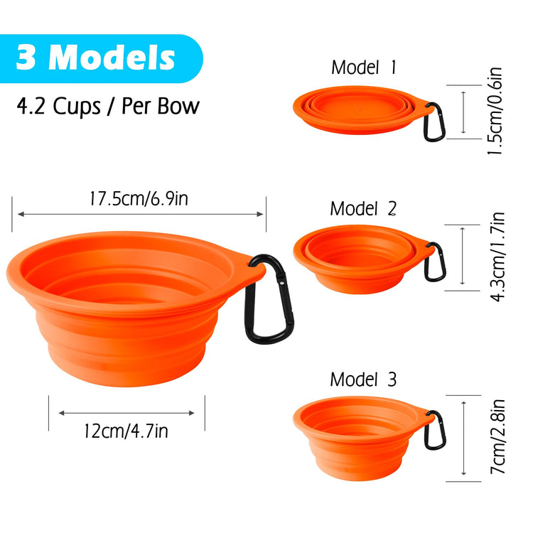 PetBonus 2-Pack Silicone Collapsible Dog Bowls, BPA Free Dishwasher Safe, Portable Foldable Expandable Travel Bowl, Food Water Feeding Cup Dish for Dogs Cats with 2 Carabiners (Turquoise, Tan)