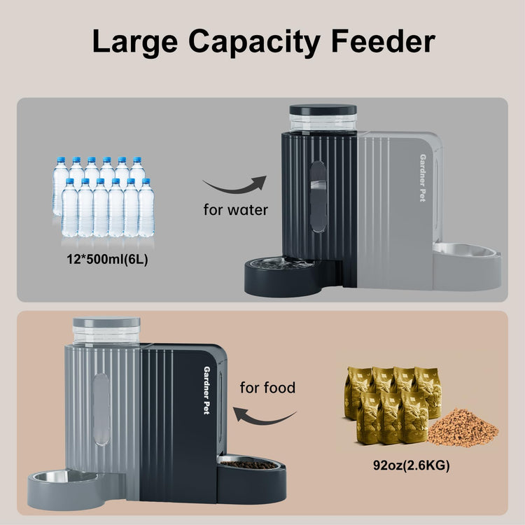 Gardner Pet Automatic Gravity Cat Food Feeder and Water Dispenser Stainless Steel Two-in-One Set Large Capacity Dispenser for Pets Dogs, Puppies, Kittens-(0.8 Gallons x 2)