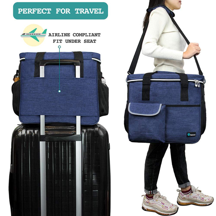 PetAmi Dog Travel Bag Organizer, Pet Travel Kit with 2 Food Containers & 2 Collapsible Dog Bowls, Pet Supplies Tote with Luggage Sleeve, Weekend Road Trip Camping Essentials, Dark Gray, Medium