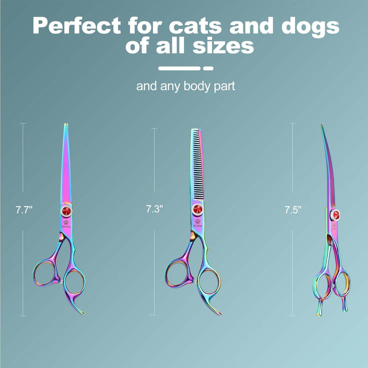 GLADOG Professional 5 in 1 Dog Grooming Scissors Set with Safety Round Tips, Sharp and Heavy-duty Pet Grooming Shears for Cats