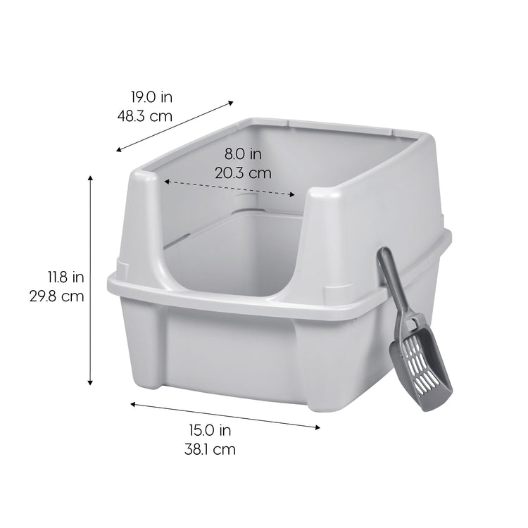 IRIS USA Cat Litter Box Large Open Top with High Sided Walls Tall Scatter Shield Scoop Included Easy Clean Plastic Pan Stain Resistant for Big Cats Kittens Indoor Multi-Cat Households