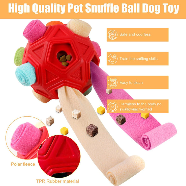 Dog Snuffle Ball-Interactive Puzzle Dog Toys Encourage Natural Foraging Skills Slow Feeder for Training and Stress Relief, Cloth Strip Hiding Food Chew Toys with Squeaky Carrot Toy for Any Size