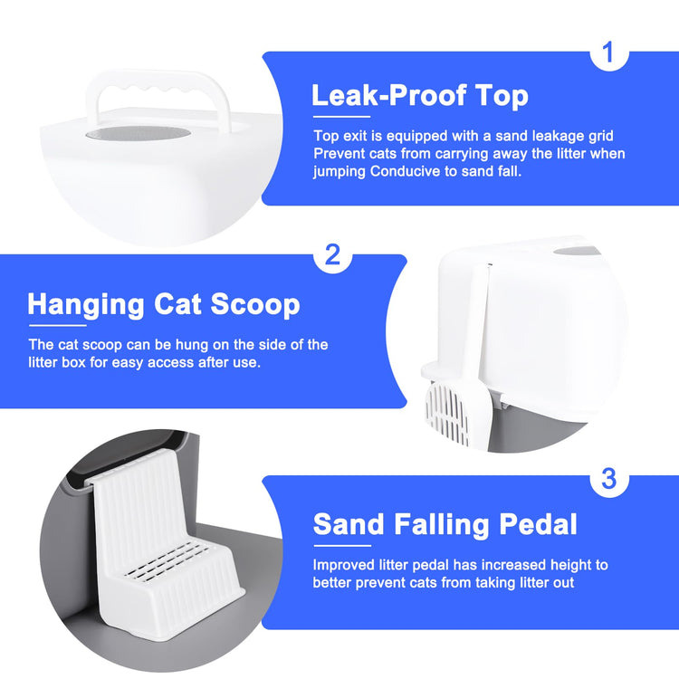 Sfozstra Black Enclosed Cat Litter Box with Lid - Lift-Off Buckle Lock for Easy Cleaning, High Sides Splash-Proof & Leak-Proof, Odor-Reducing with Deodorizer, Includes Sand Pedal, for Cats up to 8 lbs