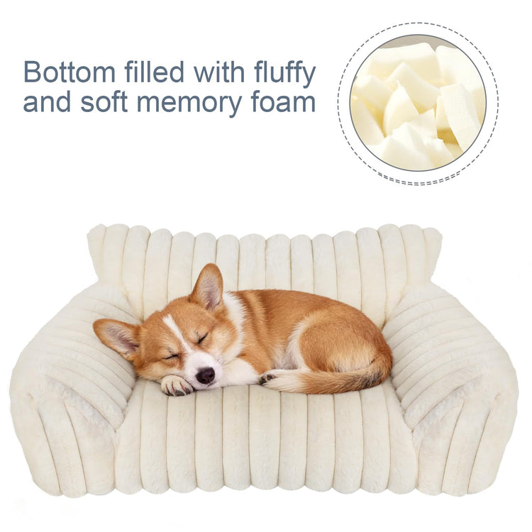 Cute Cat Couch Bed for Indoor Cats, Fluffy Pet Cat Sofa with Premium Soft Corduroy Fleece, Cute Small Dog Beds for Small Dogs, Fuzzy Puppy Chair with Removable Washable Cover (24x18x10,Grey)