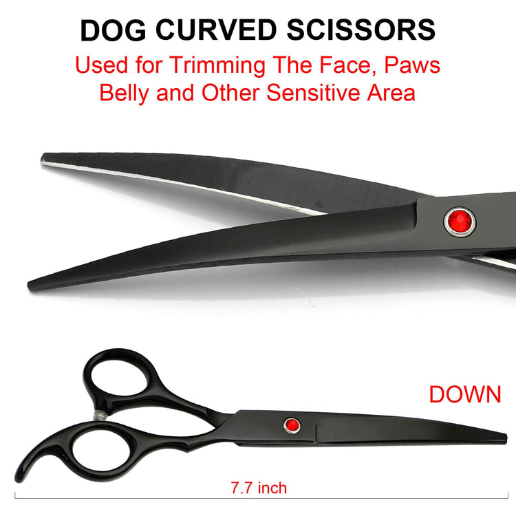 TINMARDA Dog Grooming Kit, Professional Stainless Steel Dog Grooming Scissors with Curved Shears, Pink Finger Rings - 5 Piece Sharp Durable Pet Shears for Dogs Cats At Home Salon-Quality Grooming