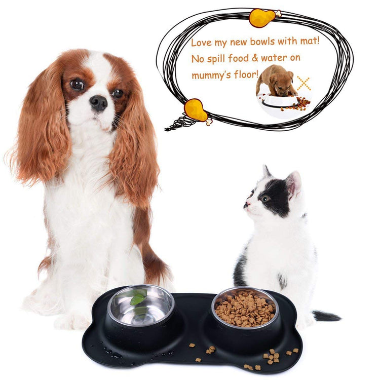 AsFrost Dog Food Bowls Stainless Steel Pet Bowls & Dog Water Bowls with No-Spill and Non-Skid, Feeder Bowls with Dog Bowl Mat for Dogs Cats and Pets-Pink, 24 0z in Total