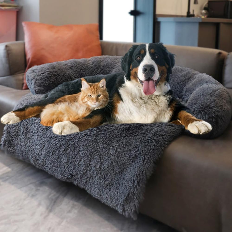 Calming Dogs/Cats Bed Mats, Dog Pad Washable Removable Couch Cover, Plush Long Fur Mat for Pets, Waterproof Lining, Perfect for Small, Medium and Large Dogs and Cats (Gradient Gray, 36"x31")