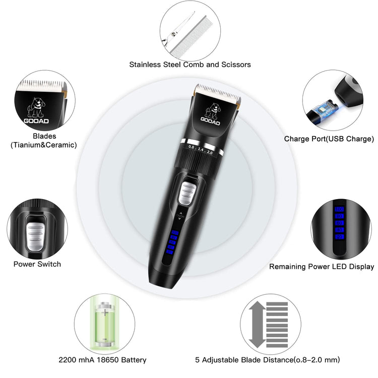 Dog Clippers for Grooming,Dog Grooming Kit for Heavy Thick Hair&Coats/Low Noise Rechargeable Cordless Hair Trimmer/Pet Shaver with Paw Trimmer for Small & Large Dogs Cats