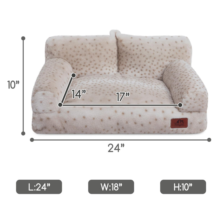 Hollypet Fluffy Dog Cat Bed Pet Couch Beds Plush Soft Warming Machine Washable Puppy Bed with Non-Slip Bottom for Cats and Small Medium Dogs up to 25 lbs, Gray, 24" L x 18" W x 10" Th