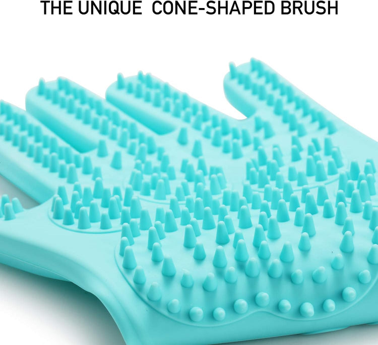 Pet Grooming Magic Gloves, Dog Cat Bathing Shampoo Brush, Silicone Hair Removal Gloves with Thick High Density Teeth for Bathing and Messaging, Double-Side Scrubbing Gloves for Shedding