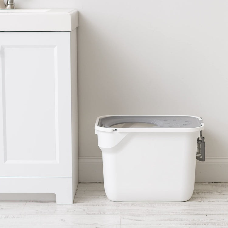 IRIS USA Cat Litter Box Large Open Top with High Sided Walls Tall Scatter Shield Scoop Included Easy Clean Plastic Pan Stain Resistant for Big Cats Kittens Indoor Multi-Cat Households