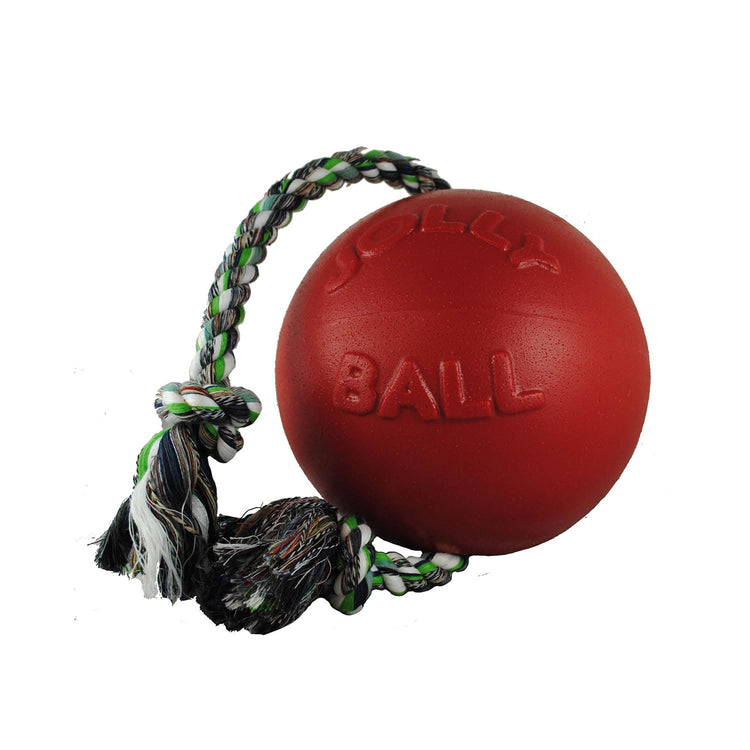 Jolly Pets Romp-n-Roll Rope and Ball Dog Toy, 6 Inches/Medium, Red (606 RD)