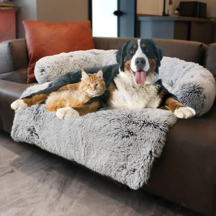Calming Dogs/Cats Bed Mats, Dog Pad Washable Removable Couch Cover, Plush Long Fur Mat for Pets, Waterproof Lining, Perfect for Small, Medium and Large Dogs and Cats (Gradient Gray, 36"x31")