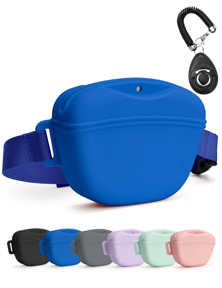 heouvo Dog Treat Pouch with Training Clicker, Upgrade Stronger Magnetic Closure to Avoid Spilling, 1.67 Cup Silicone Treat Bag Fanny Pack with Waist Belt for Pet Training Walking (Black)