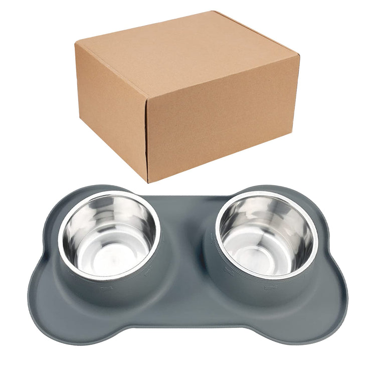 AsFrost Dog Food Bowls Stainless Steel Pet Bowls & Dog Water Bowls with No-Spill and Non-Skid, Feeder Bowls with Dog Bowl Mat for Dogs Cats and Pets-Pink, 24 0z in Total