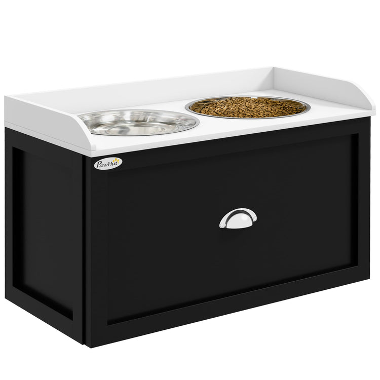 PawHut Dog Feeding Station with Storage Drawer, Dog Food Storage Cabinet with 2 Removable Elevated Pet Bowls for Large Sized Dogs, Coffee